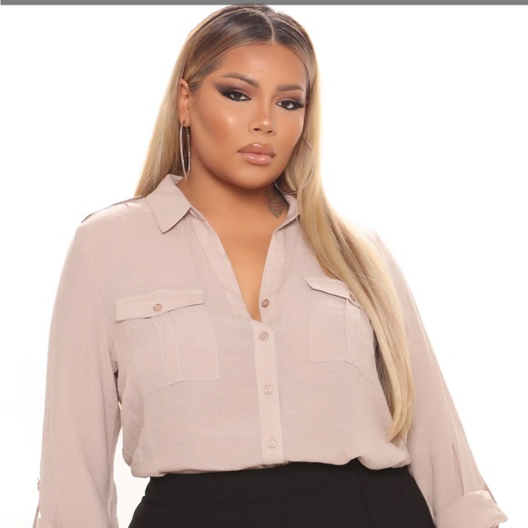 Beige Button Up Blouse With TAGS - Picture 3 of 5